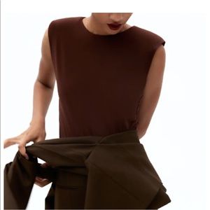 Zara chocolate bodysuit with shoulder pads.